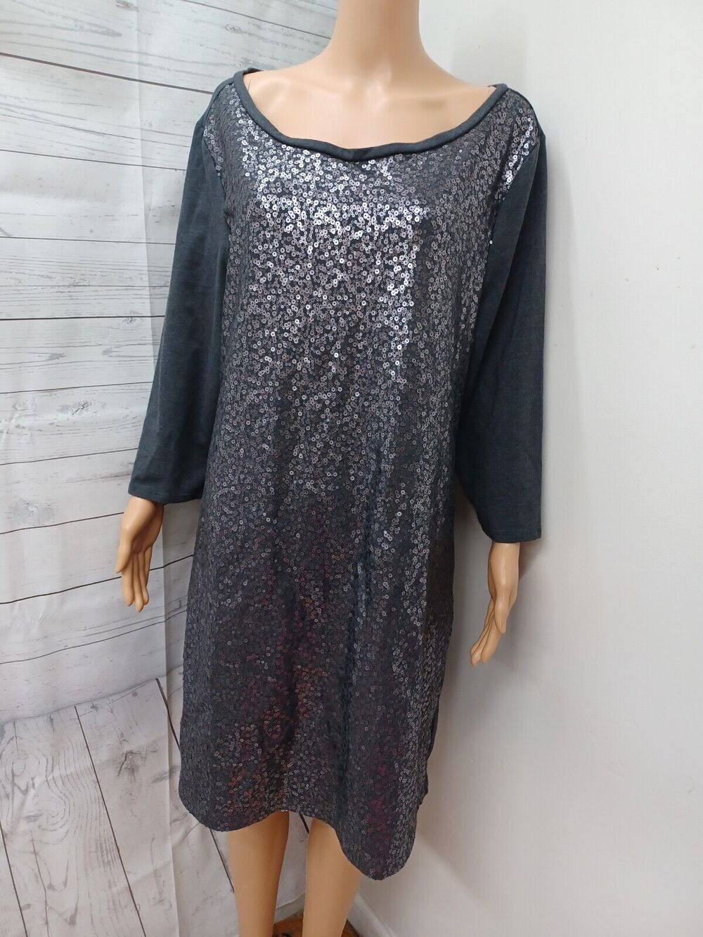 Old Navy Womens Sequined Stretch Sheath Dress XL Gray Long Sleeve